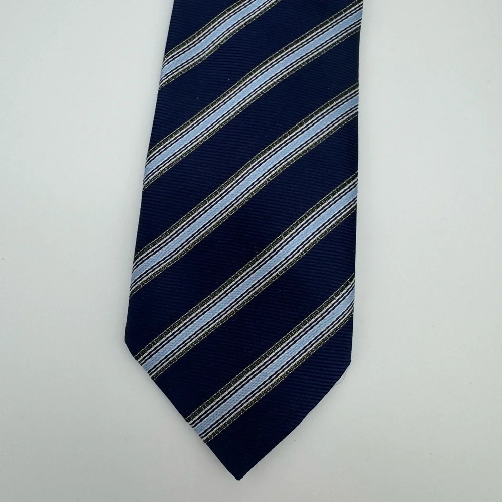 Boys Clip on Neck Tie Classic Navy blue Striped Tie dressy formal outfit